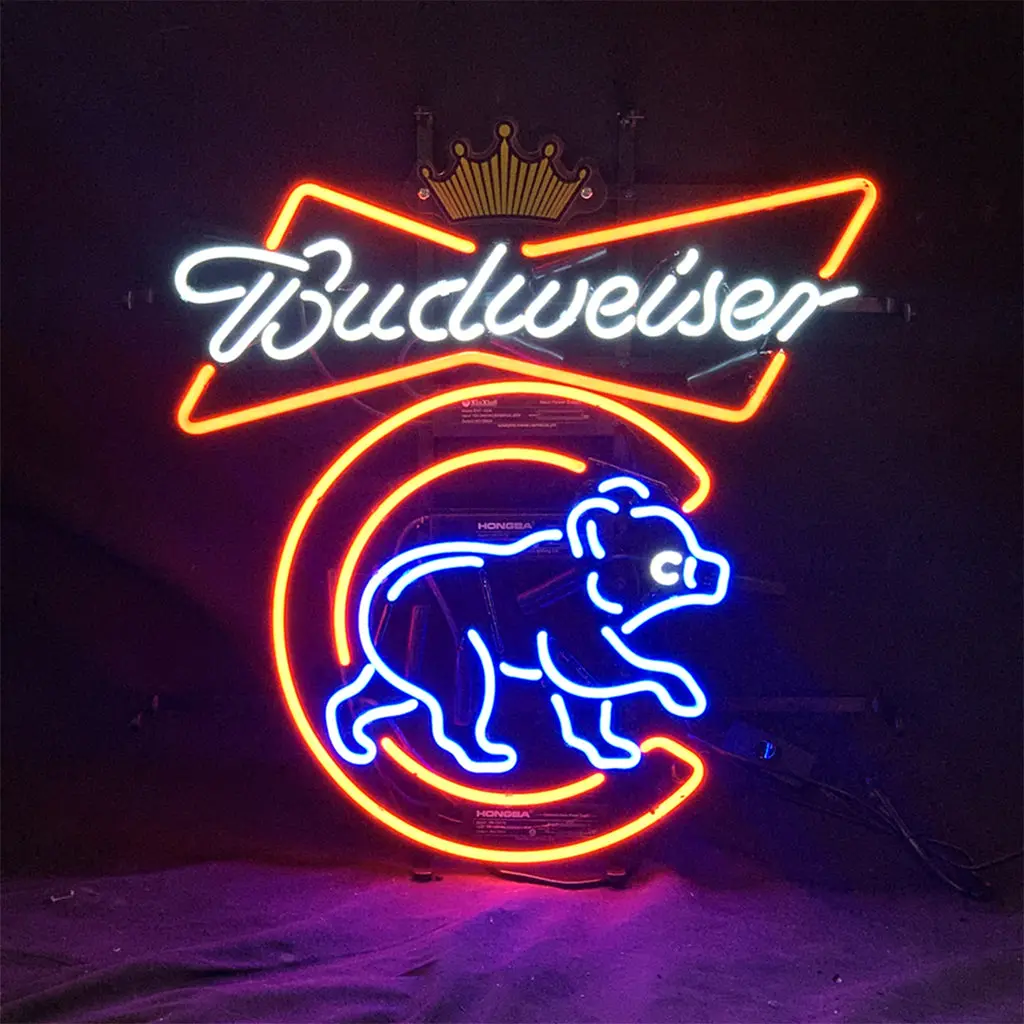 Chicago Cubs Budweiser Crown Neon Signs Light 1