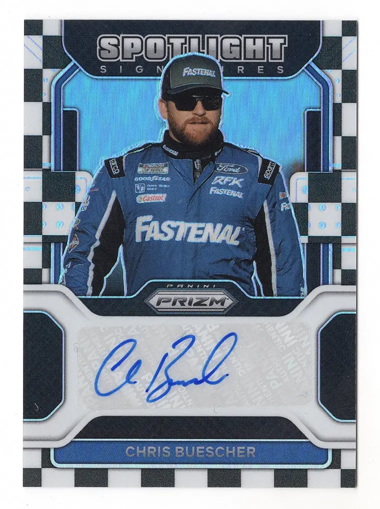 Chris Buescher 2022 Panini Prizm Racing Checkered Flag Prizm Autograph (Spotlight Signatures) Signed Nascar Collectible Insert Trading Card #44/50 1