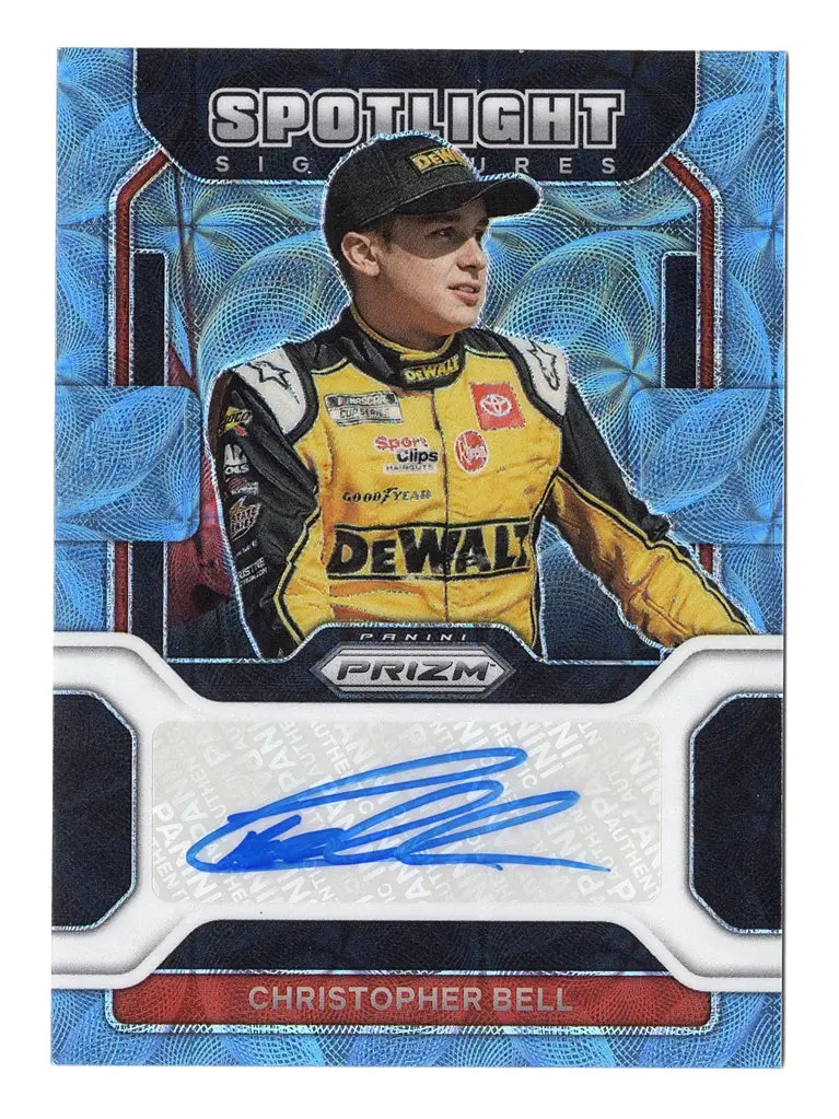 Christopher Bell 2022 Panini Prizm Racing Carolina Blue Prizm Autograph (Spotlight Signatures) Signed Nascar Collectible Insert Trading Card #01/75 1