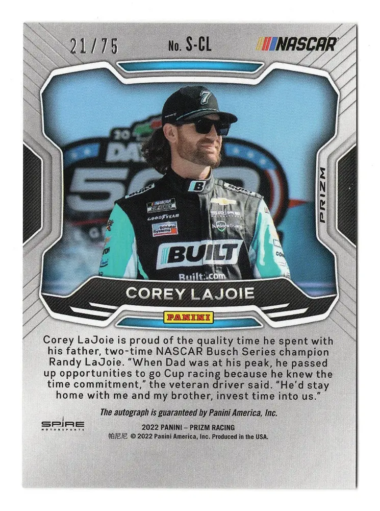 Corey Lajoie 2022 Panini Prizm Racing Carolina Blue Scope Autograph Signed Nascar Collectible Insert Trading Card #21/75 (Only 75 Made) 2