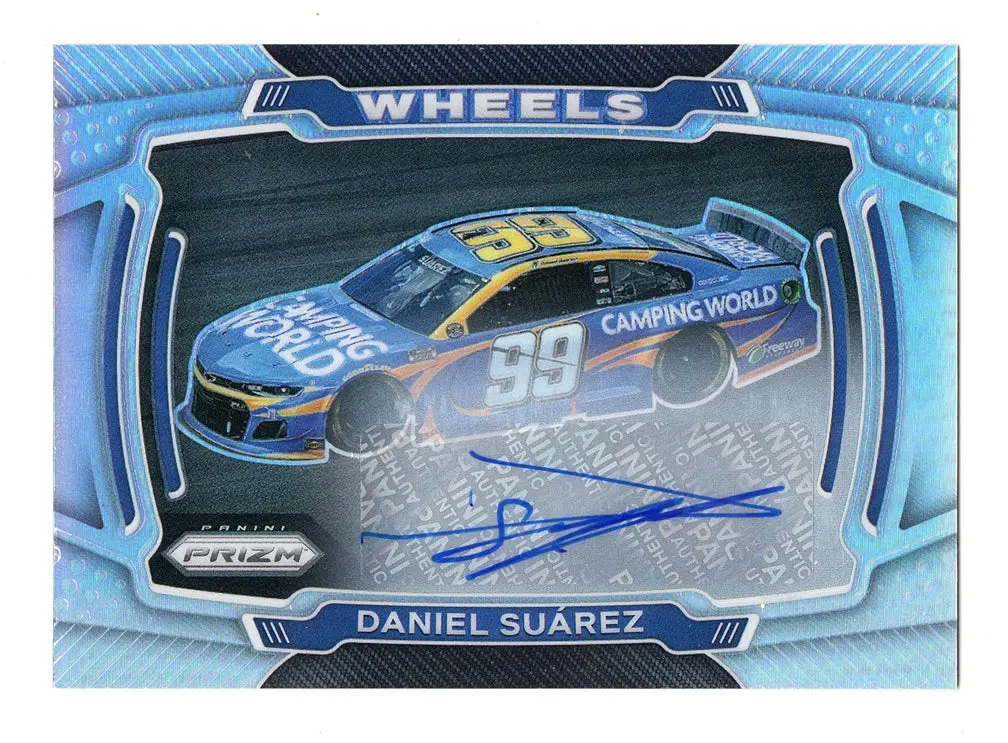 Daniel Suarez 2021 Panini Prizm Racing Wheels Silver Prizm Autograph (Trackhouse) Signed Nascar Collectible Insert Trading Card 1
