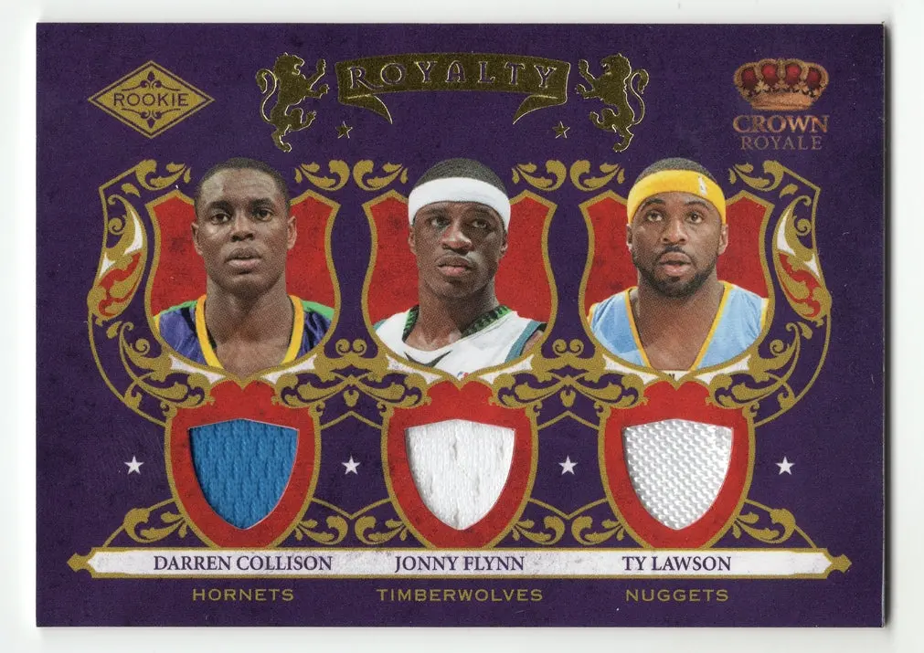 Darren Collison/Ty Lawson/Jonny Flynn 2010 Panini Crown Royale Basketball Rookie Royalty (Jersy Memorabilia Relic) Collectible Insert Trading Card #499/499 (Last One Made) 1