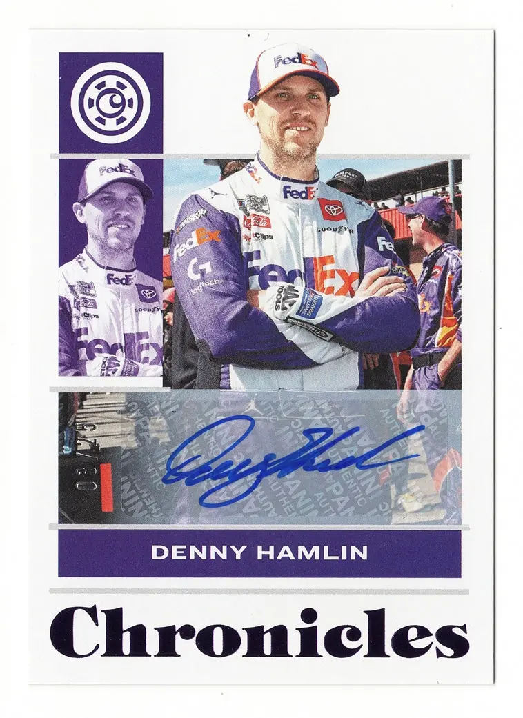 Denny Hamlin 2022 Panini Chronicles Racing Purple Parallel Autograph Signed Nascar Collectible Insert Trading Card #03/25 1