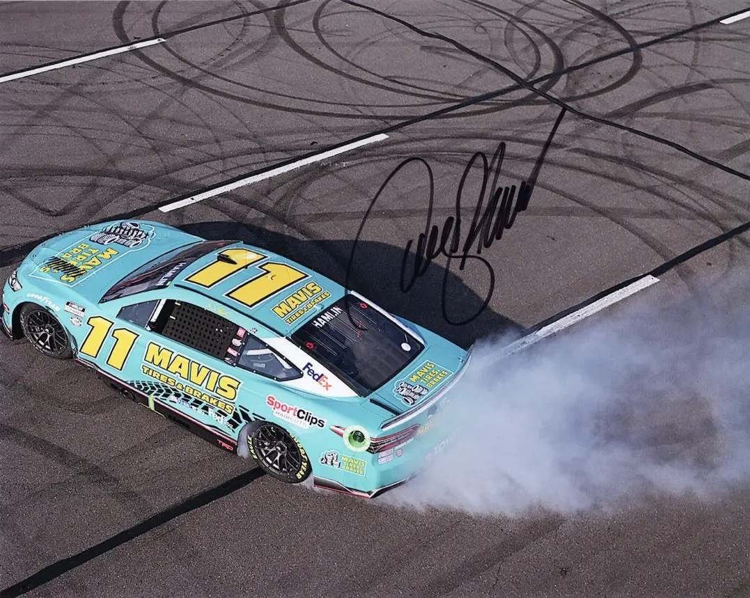 Autographed 2023 Denny Hamlin #11 Mavis Racing Pocono Win (Burnout) Signed 8X10 Inch Picture Nascar Photo With Coa 1