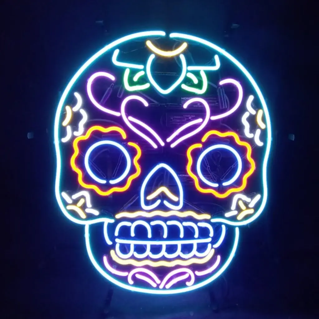 Dia De Los Muertos Hanuted Skull Death Mask Neon Signs 1