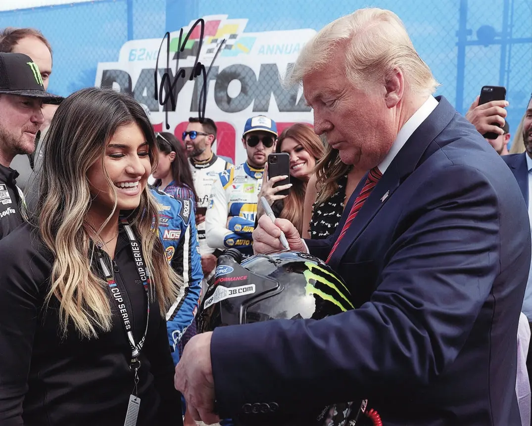 Autographed Hailie Deegan 2020 Daytona 500 Race President Donald Trump (Pre-Race) Signed 8X10 Inch Picture Nascar Glossy Photo With Coa 1