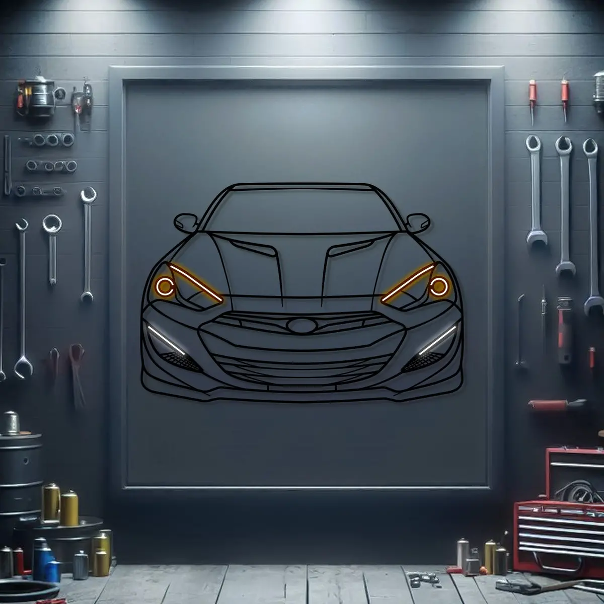 2013 Genesis Coupe 3.8 Track Front View Metal Neon Car Wall Art - Mtn0195 1
