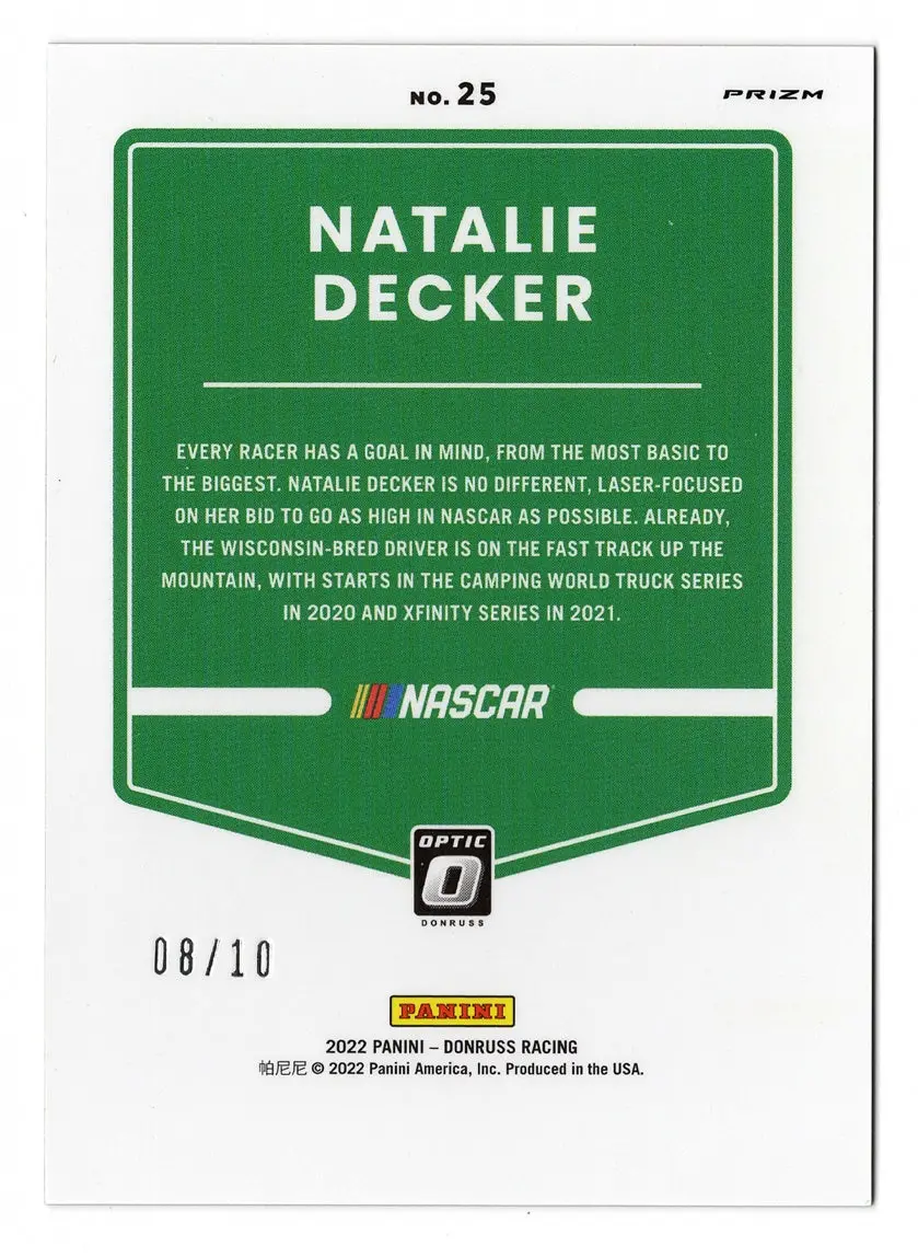 Natalie Decker 2022 Donruss Optic Racing Gold Prizm Parallel Rare Nascar Collectible Short Print Insert Trading Card #08/10 2
