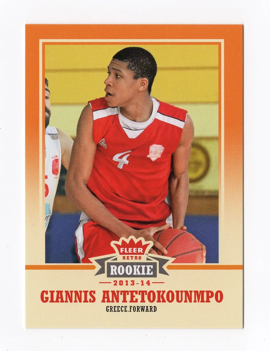 Giannis Antetokounmpo 2013-14 Fleer Retro Official Rookie Rare Milwaukee Bucks Basketball Collectible Trading Card #47 1