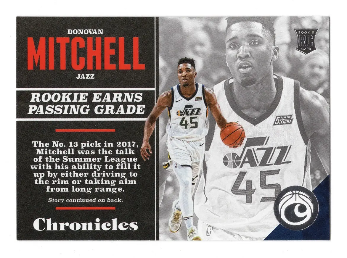 Donovan Mitchell 2018 Panini Chronicles Basketball Official Rookie Rare Utah Jazz Insert Trading Card #123 1