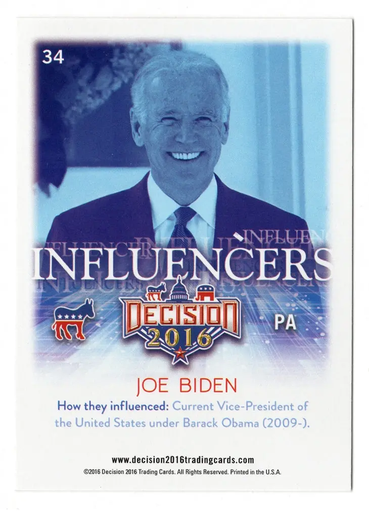 Joe Biden Decision 2016 Politics Influencers (United States President) Rare All American Gold Parallel Collectible Insert Trading Card 2