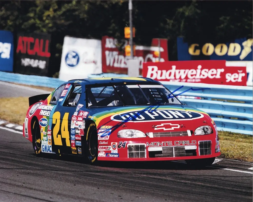 Autographed 1998 Jeff Gordon #24 Dupont Rainbow Watkins Glen Road Course Race Vintage Signed 8X10 Inch Picture Nascar Glossy Photo With Coa 1