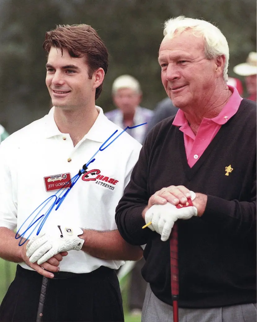 Autographed 1996 Jeff Gordon #24 Vantage Championship Arnold Palmer (Golf Legend) Vintage Signed 8X10 Inch Picture Nascar Glossy Photo With Coa 1