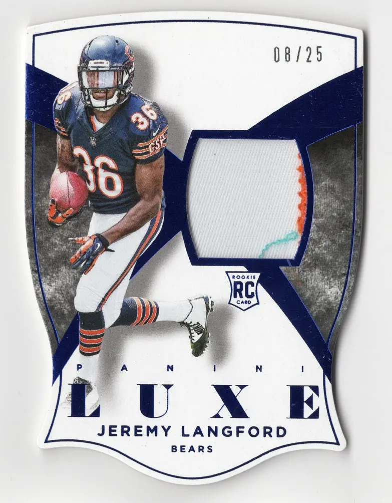 Jeremy Langford 2015 Panini Luxe Football Rookie Jersey Relic (3-Color Patch) Memorabilia Insert Diecut Collectible Trading Card #08/25 (Only 25 Made) 1