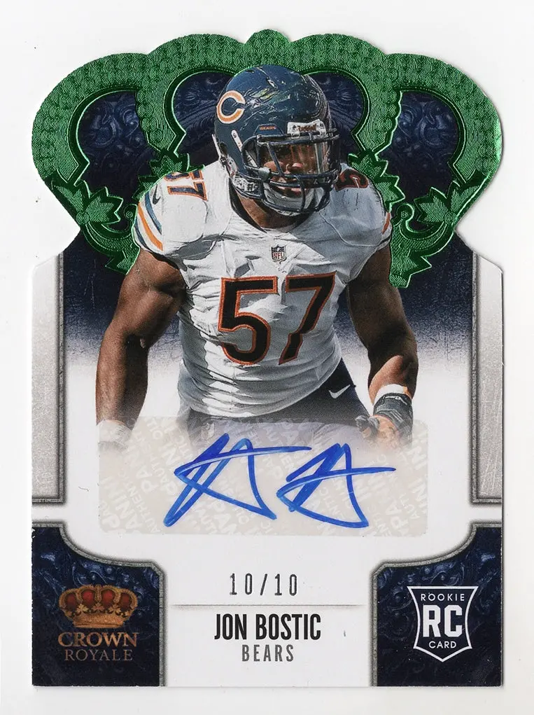 Jon Bostic 2013 Panini Crown Royale Football Rookie Autograph (Green Diecut) Parallel Insert Ssp Rc Signed Trading Card #10/10 (Only 10 Made) 1