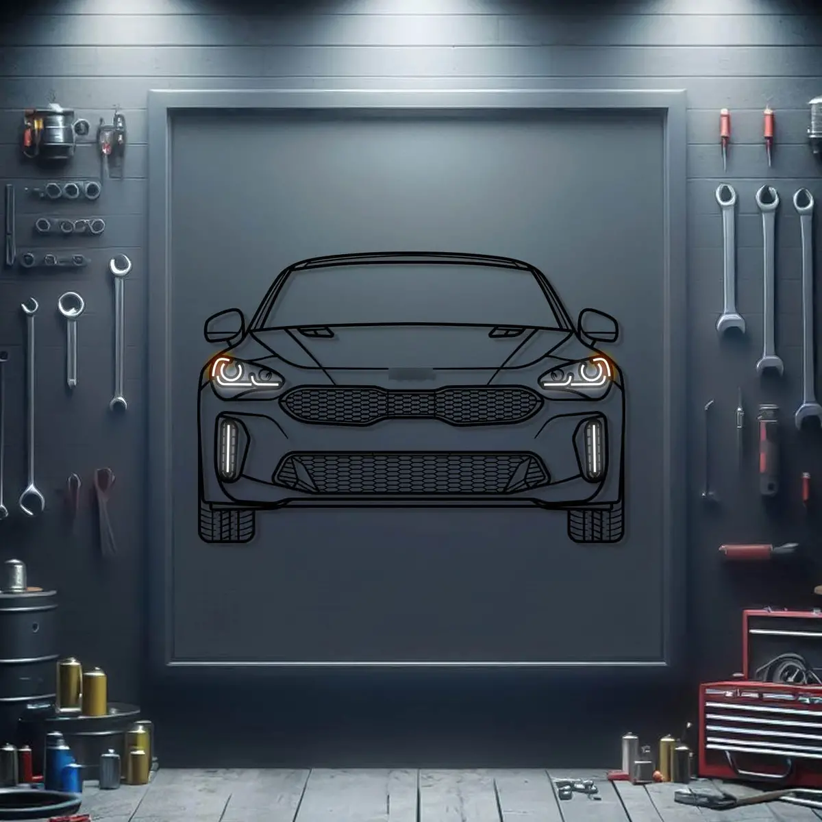 2019 Stinger Gt Front View Metal Neon Car Wall Art - Mtn0199 1