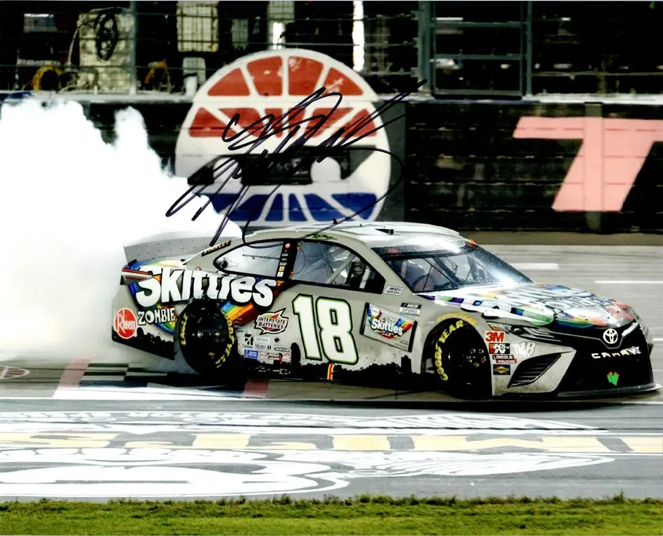 Autographed 2020 Kyle Busch #18 Skittles Zombie Team Texas Race Win (Victory Burnout) Joe Gibb Racing Nascar Cup Series Signed Picture 8X10 Inch Glossy Photo With Coa 1