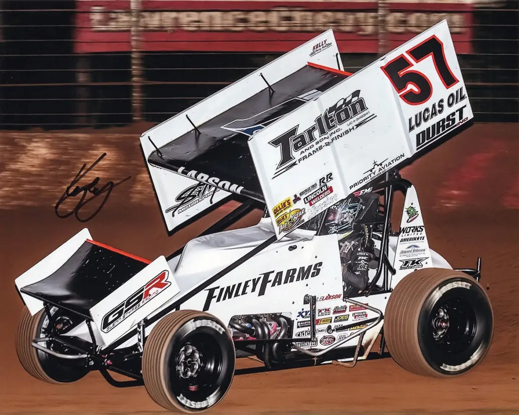 Autographed Kyle Larson #57 Finley Farms Racing Dirt Sprint Car (On-Track) Gsr Team Signed 8X10 Inch Picture Nascar Photo With Coa 1