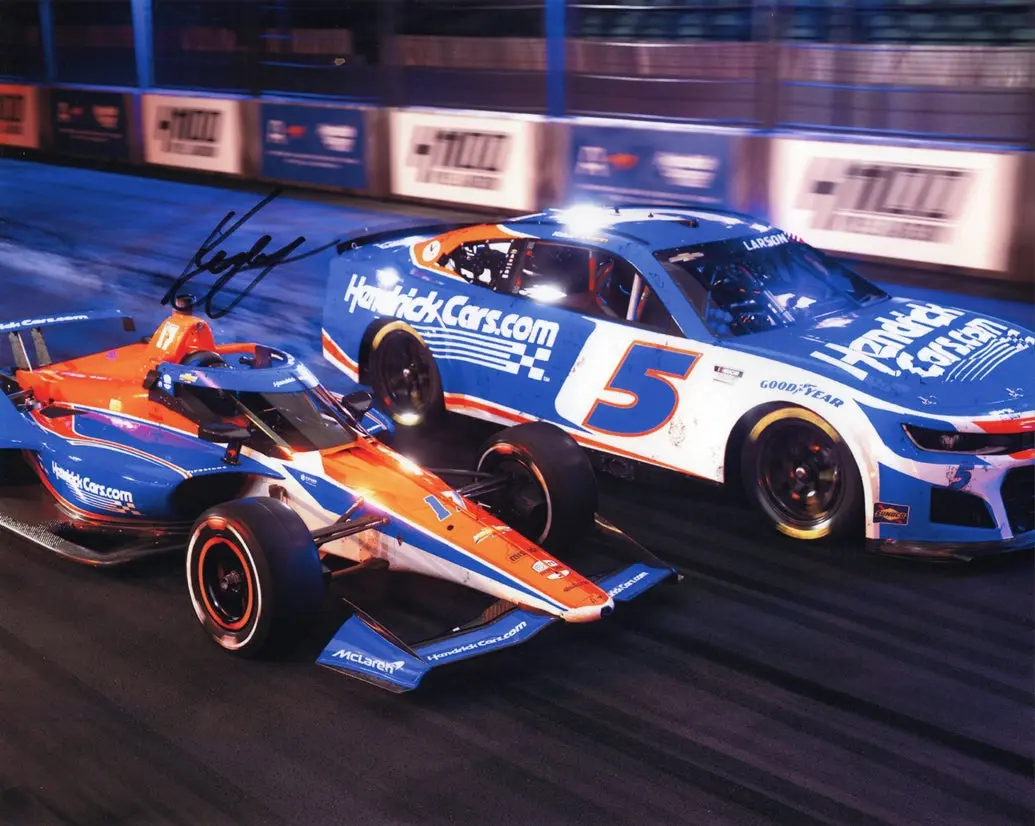 Autographed 2024 Kyle Larson #5 Indy 500 & Coca-Cola 600 (Double Driver) Signed 8X10 Inch Picture Nascar Photo With Coa 1