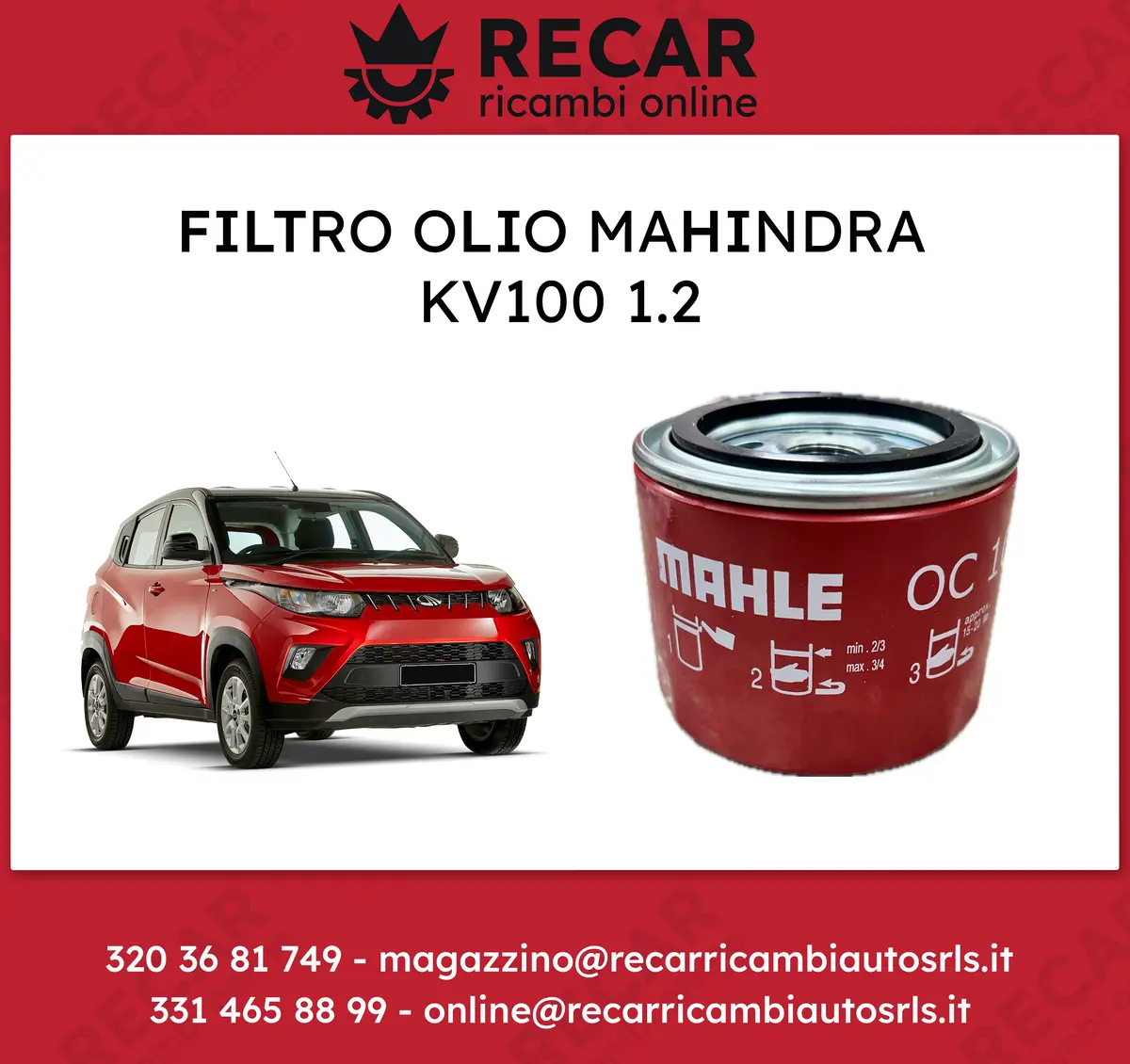 Filtro Olio Mahindra Kv100 1.2 Oc1071 0303Bau00110n 38Mh002 1