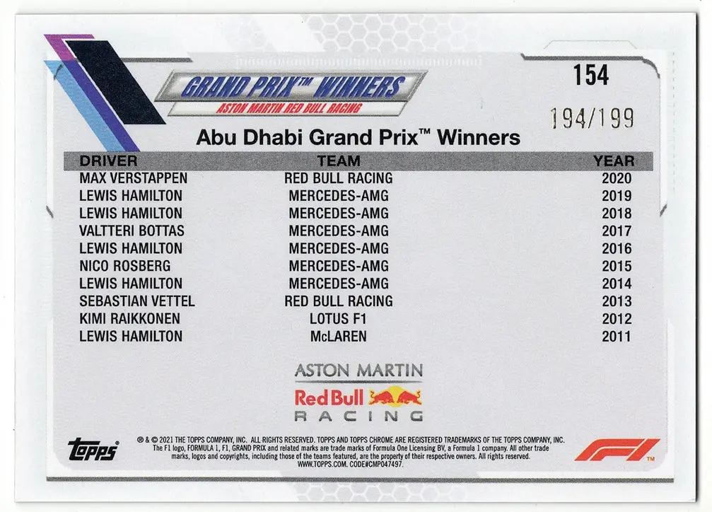Max Verstappen 2021 Topps Chrome F1 Purple Checker Flag Refractor Formula 1 Rare Collectible Insert Trading Card #194/199 (Only 199 Made!) 2