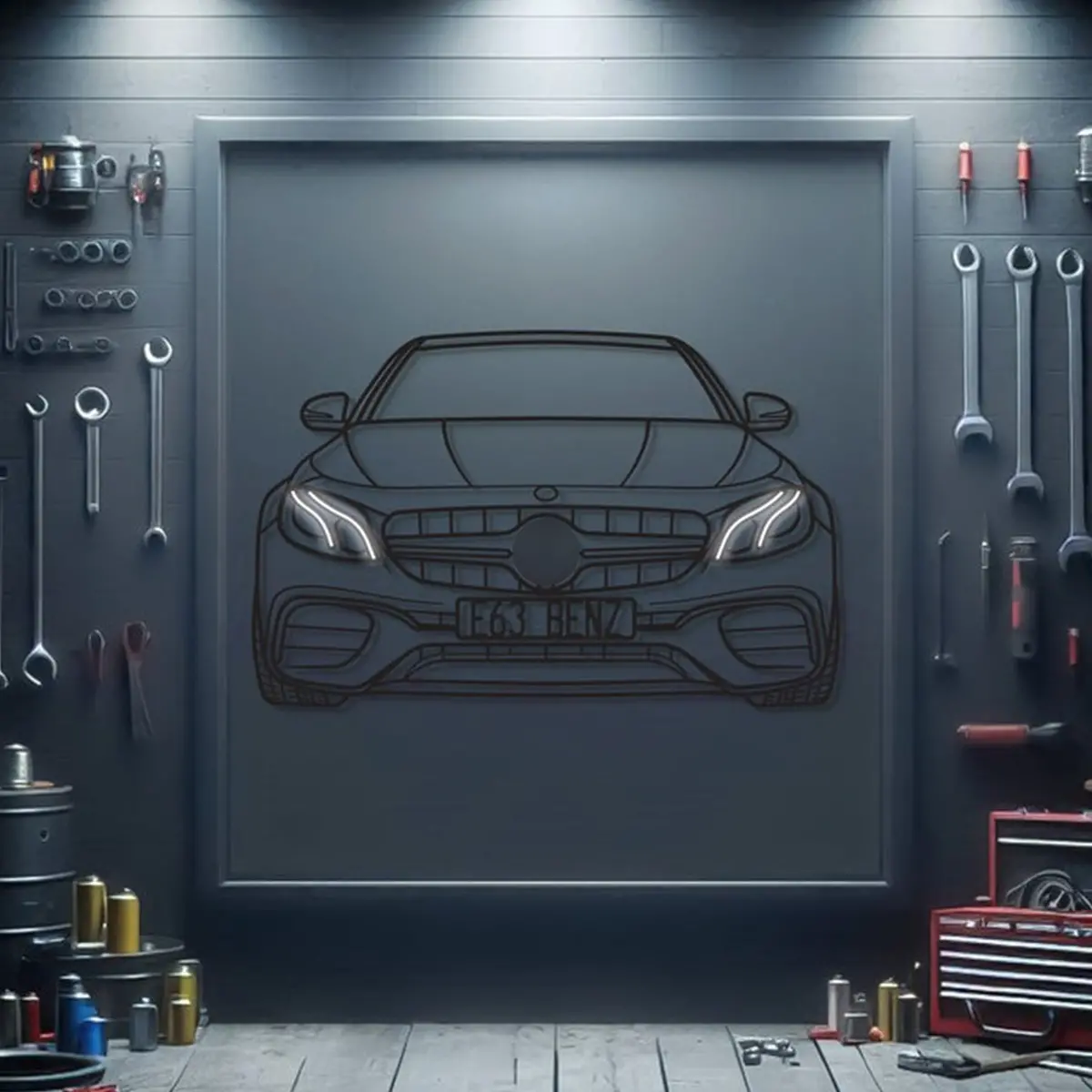 2018 E63 Front View Metal Neon Car Wall Art - Mtn0071 1