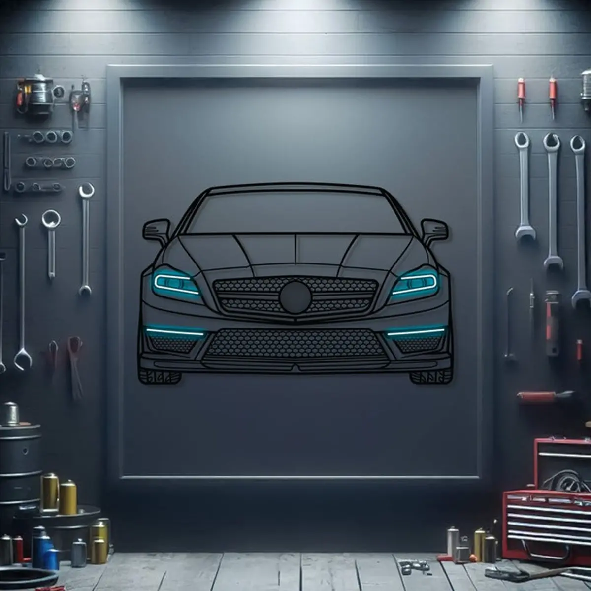 Cls Amg 63 Front View Metal Neon Car Wall Art - Mtn0078 1