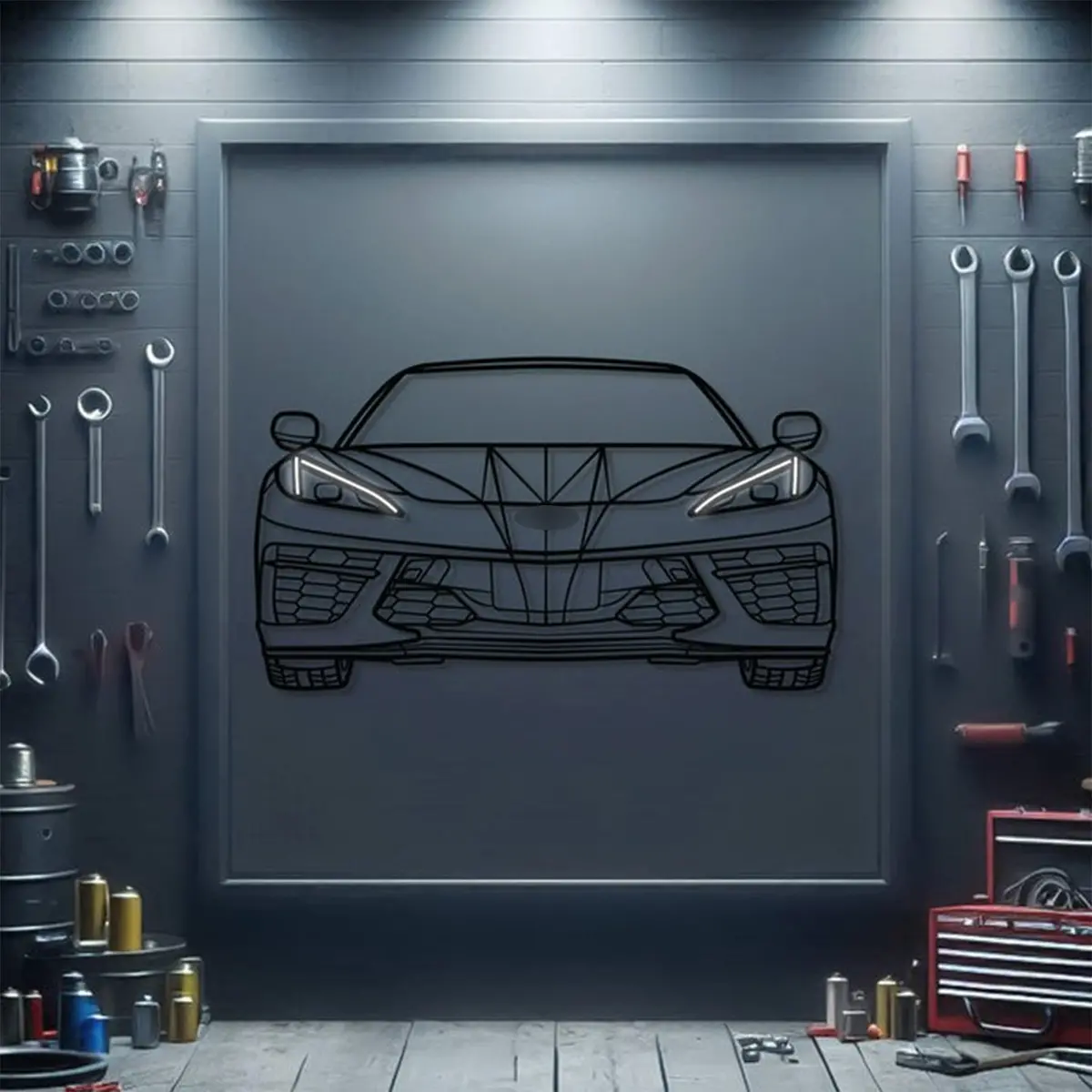Corvette C8 Front View Metal Neon Car Wall Art - Mtn0080 1