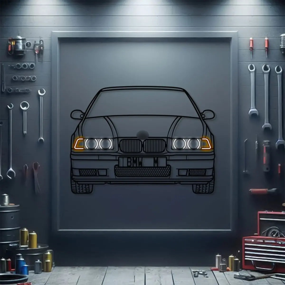E36 Front View Metal Neon Car Wall Art - Mtn0082 1