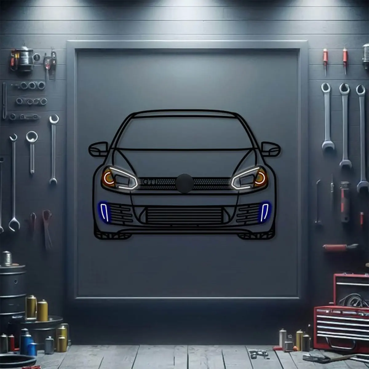2012 Golf Mkvi Gti Front View Metal Neon Car Wall Art - Mtn0170 1