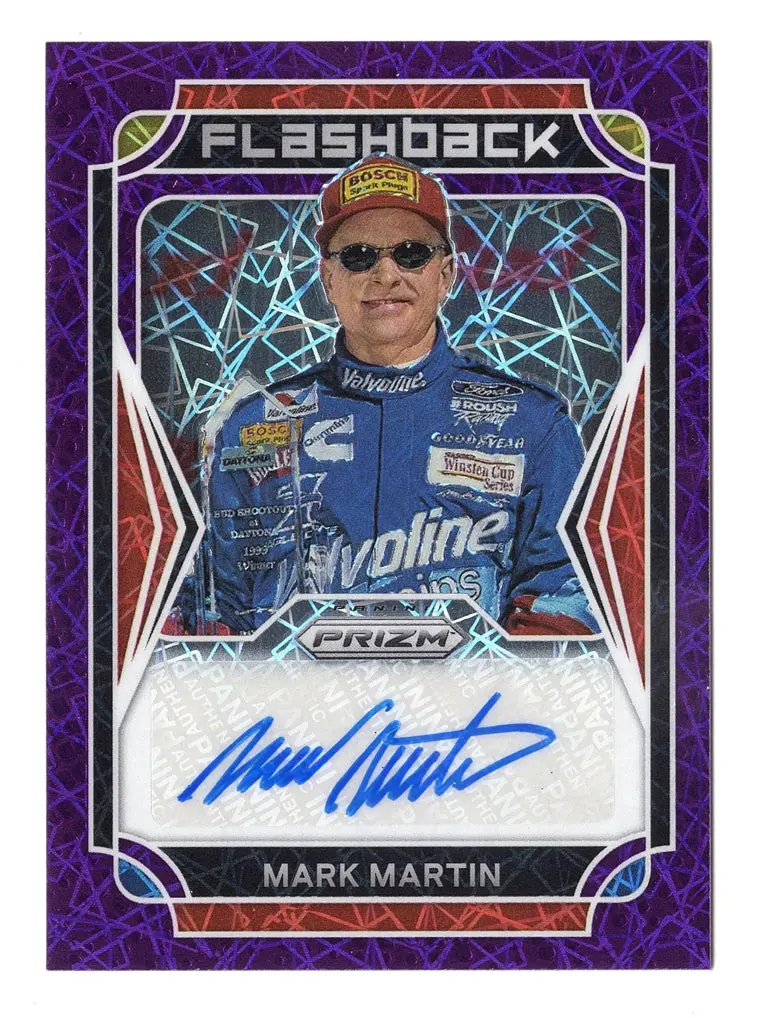 Mark Martin 2022 Panini Prizm Racing Flashback Purple Velocity Autograph Signed Nascar Collectible Insert Trading Card #29/99 (Only 99 Made!) 1