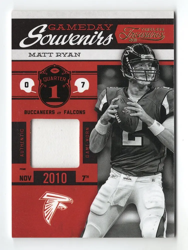 Matt Ryan 2011 Panini Timeless Treasures Football Gameday Souvenirs (Game-Worn Jersey Relic) Atlanta Falcons Rare Insert Nfl Collectible Football Trading Card #15/25 1
