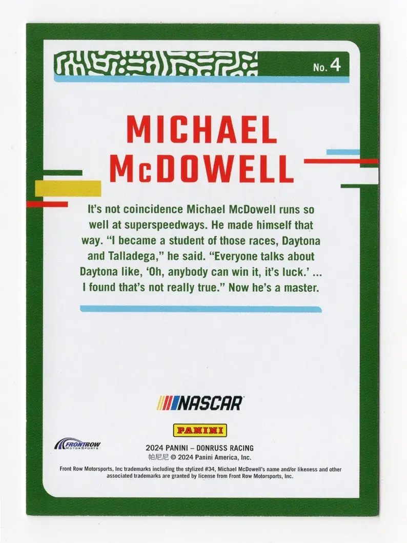 Michael Mcdowell 2024 Donruss Racing Rare Gold Insert Nascar Collectible Insert Trading Card #07/10 (Only 10 Made) 2