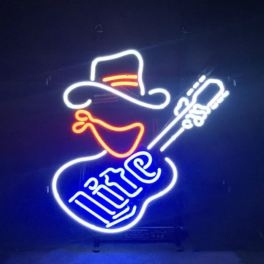 Miller Lite Cowboy Guitar Neon Signs Light 1