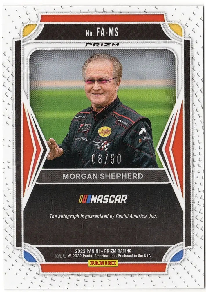 Morgan Shepherd 2022 Panini Prizm Racing Checkered Flag Prizm Autograph (Flashback) Signed Nascar Collectible Insert Trading Card #06/50 2