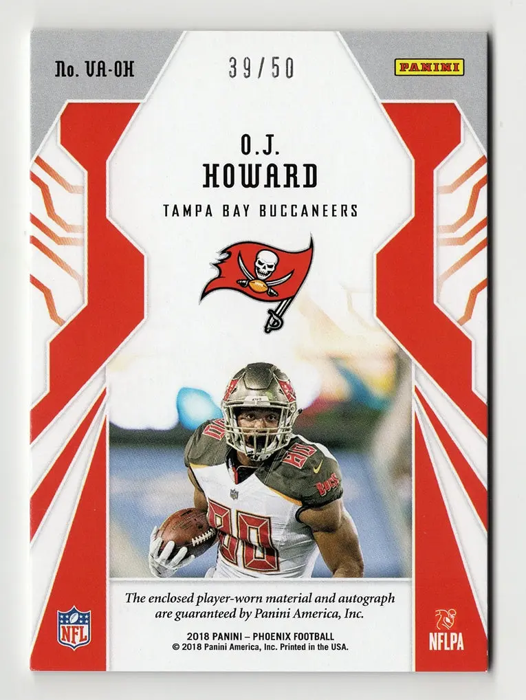 O.J. Howard 2018 Panini Phoenix Football Veteran Autographs (4-Color Jersey Patch) Player-Worn Memorabilia Signed Insert Trading Card #39/50 (Only 50 Made) 2