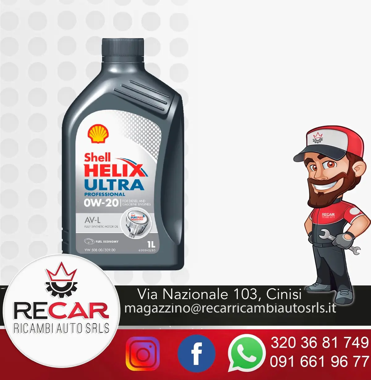 Olio Motore 0W20 Shell Helix Ultra Professional Av-L Per Motore Diesel Vw E Audi 1Lt 1