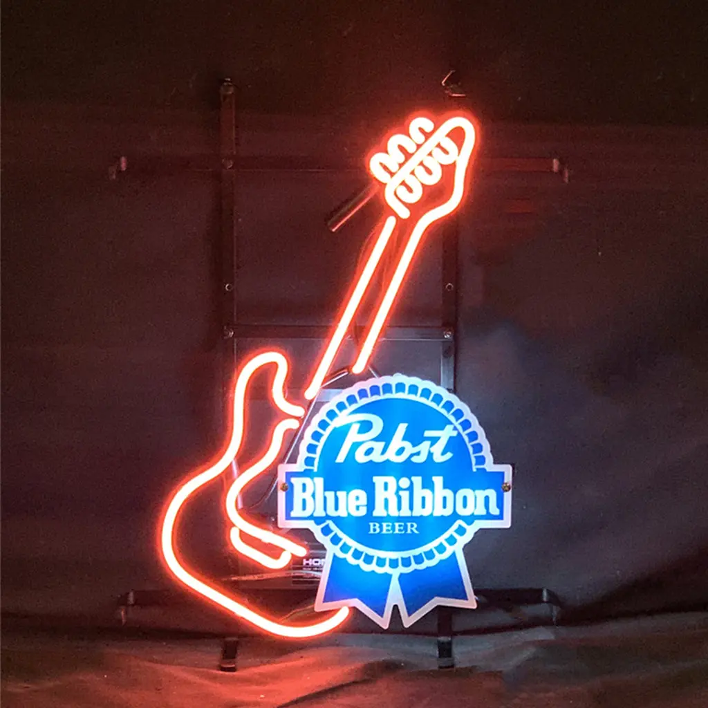 Guitar With Pabst Blue Ribbon Neon Signs 1