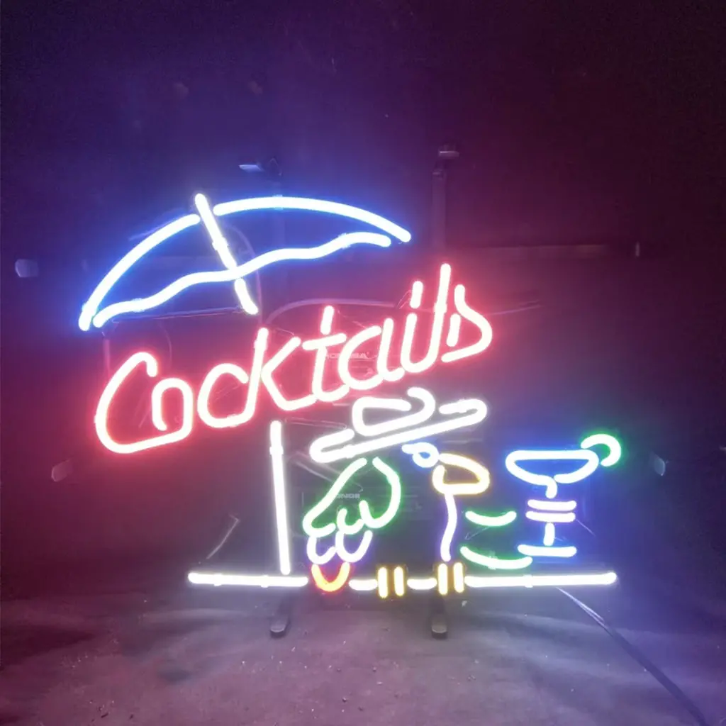 Cocktails With Under Umbrella Parrot Neon Signs 1