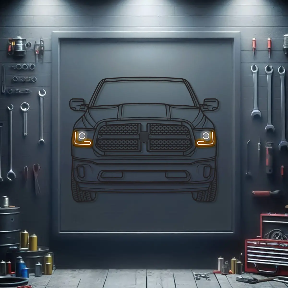 Ram 1500 Rt Front View Metal Neon Car Wall Art - Mtn0201 1