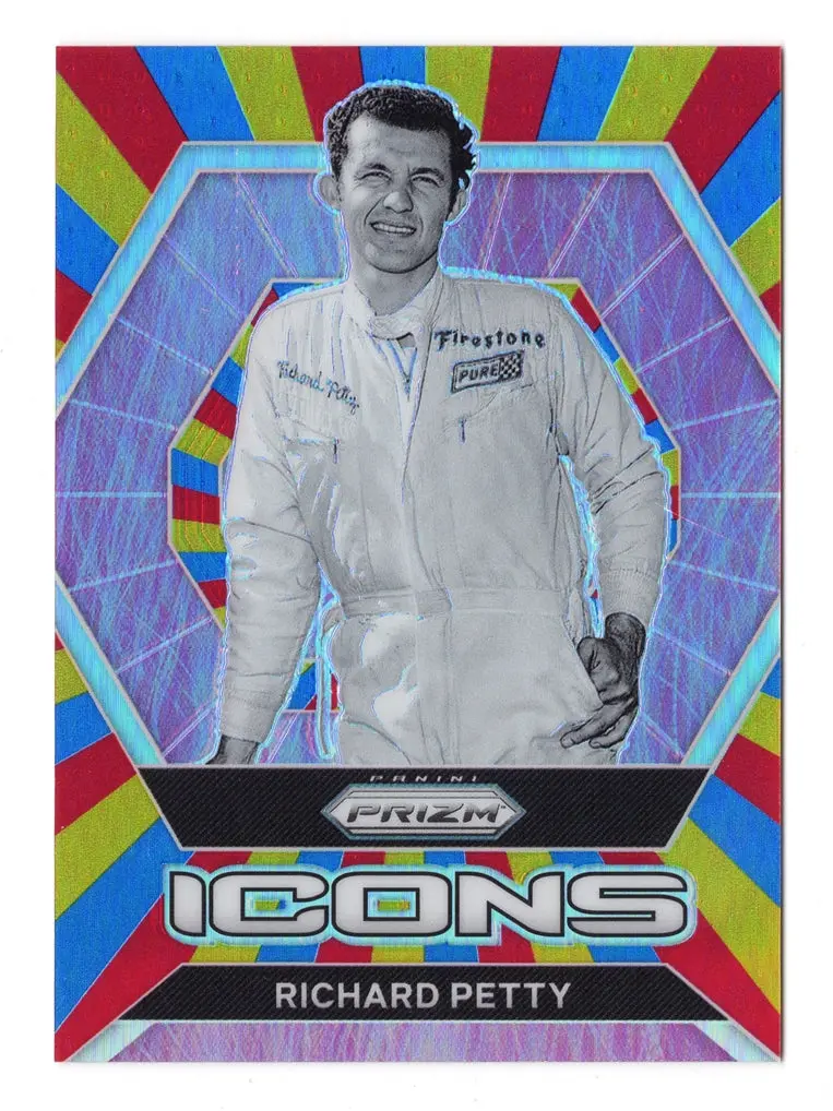 Richard Petty 2022 Panini Prizm Racing Rainbow Prizm Icons (Hall Of Fame Legend) Rare Parallel Insert Nascar Collectible Trading Card #03/24 (Only 24 Made) 1