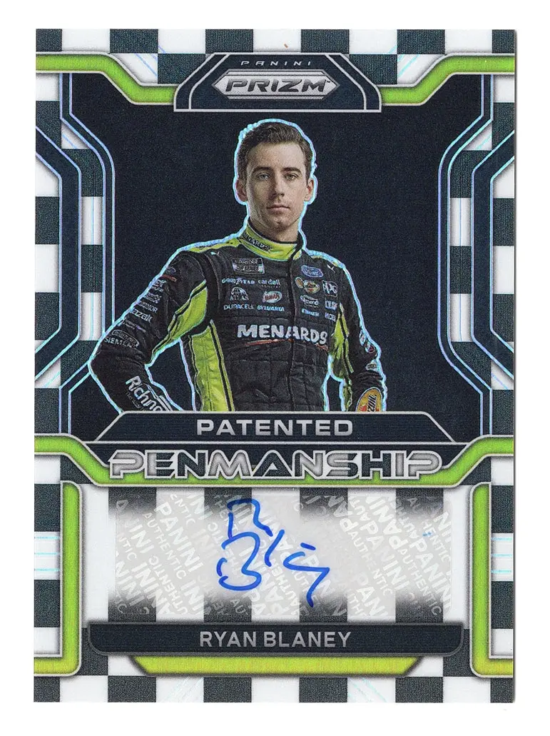 Ryan Blaney 2022 Panini Prizm Racing Patented Penmanship Autograph (Checekered Flag Auto) Signed Nascar Collectible Insert Trading Card #10/15 (Only 15 Made!) 1