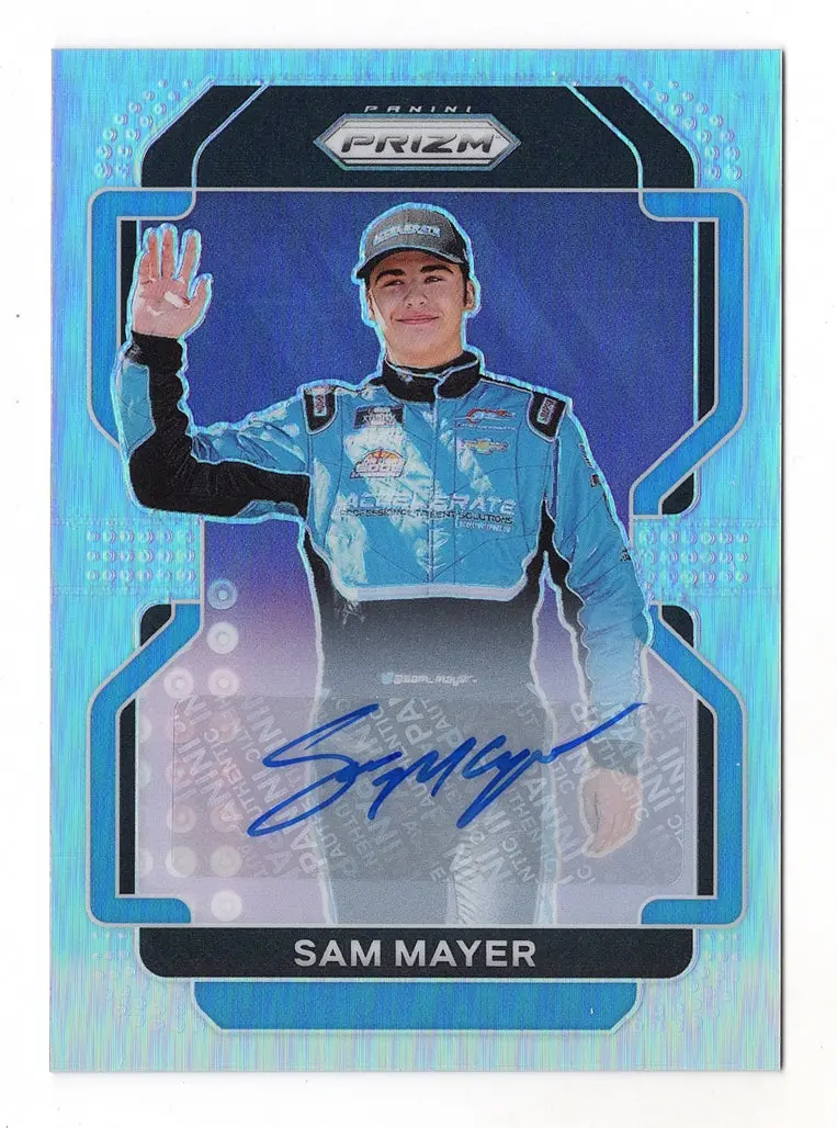 Sam Mayer 2022 Panini Prizm Racing Silver Prizm Autograph (Jr Motorsports) Signed Nascar Collectible Insert Trading Card 1