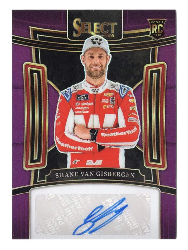 Shane Van Gisbergen 2024 Panini Select Racing Purple Prizm Autograph (Official Rookie Card) Signed Nascar Collectible Insert Trading Card #03/49 (Only 49 Made) 1