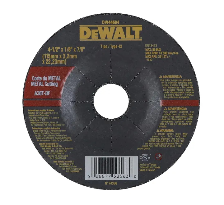 Disco Corte Metal 4-1/2" X 1/8" X 7/8" | Dewalt 1