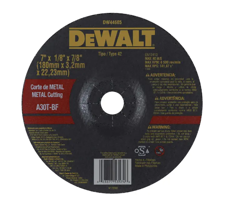Disco Corte Metal 7" X 1/8" X 7/8" | Dewalt 1