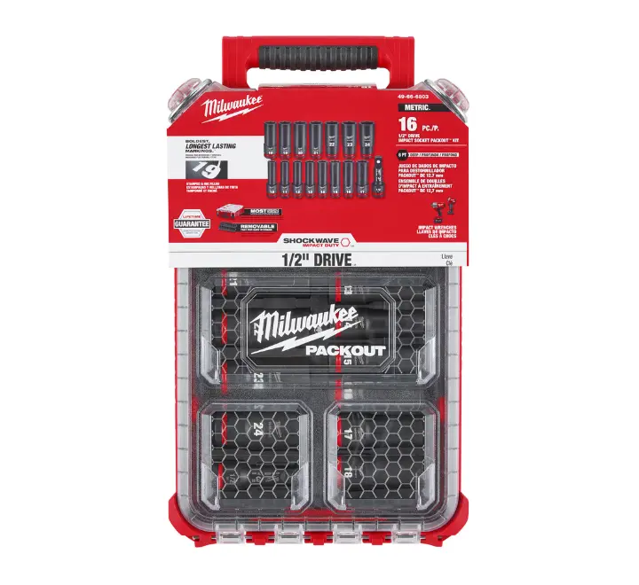 Juego De Socket Largo De Impacto 1/2" 10-24 Mm 6 Puntas 16 Piezas | Milwaukee 1