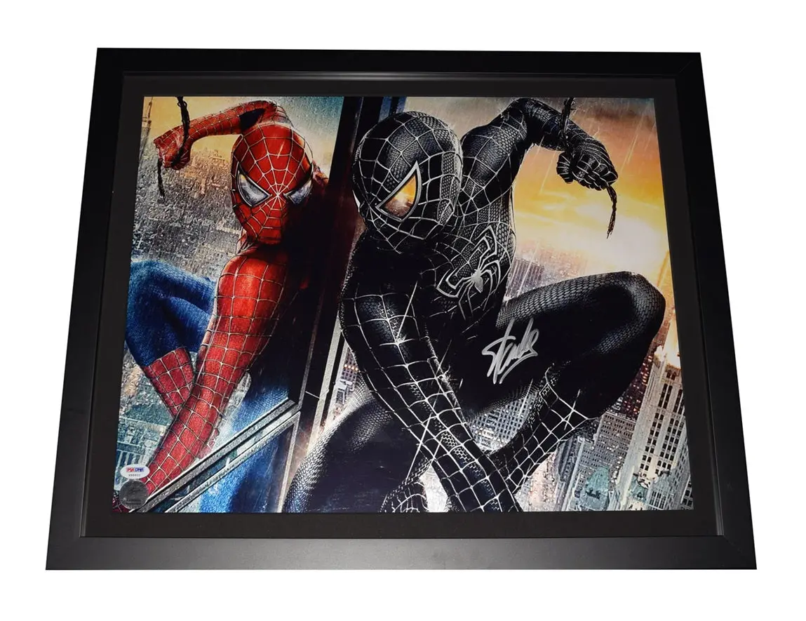 Autographed Stan Lee (Marvel Comics) Spider Man Good Vs. Evil Rare Metallic 16X20 Inch Photo / 18X22 Inch Custom Framed Picture (Excelsior Approved Hologram & Psa Sticker) 1