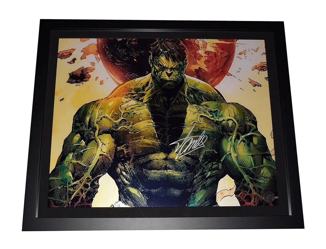 Autographed Stan Lee (Marvel Comics) The Incredible Hulk Rare Metallic 16X20 Inch Photo / 18X22 Inch Custom Framed Picture (Excelsior Approved Hologram) 1