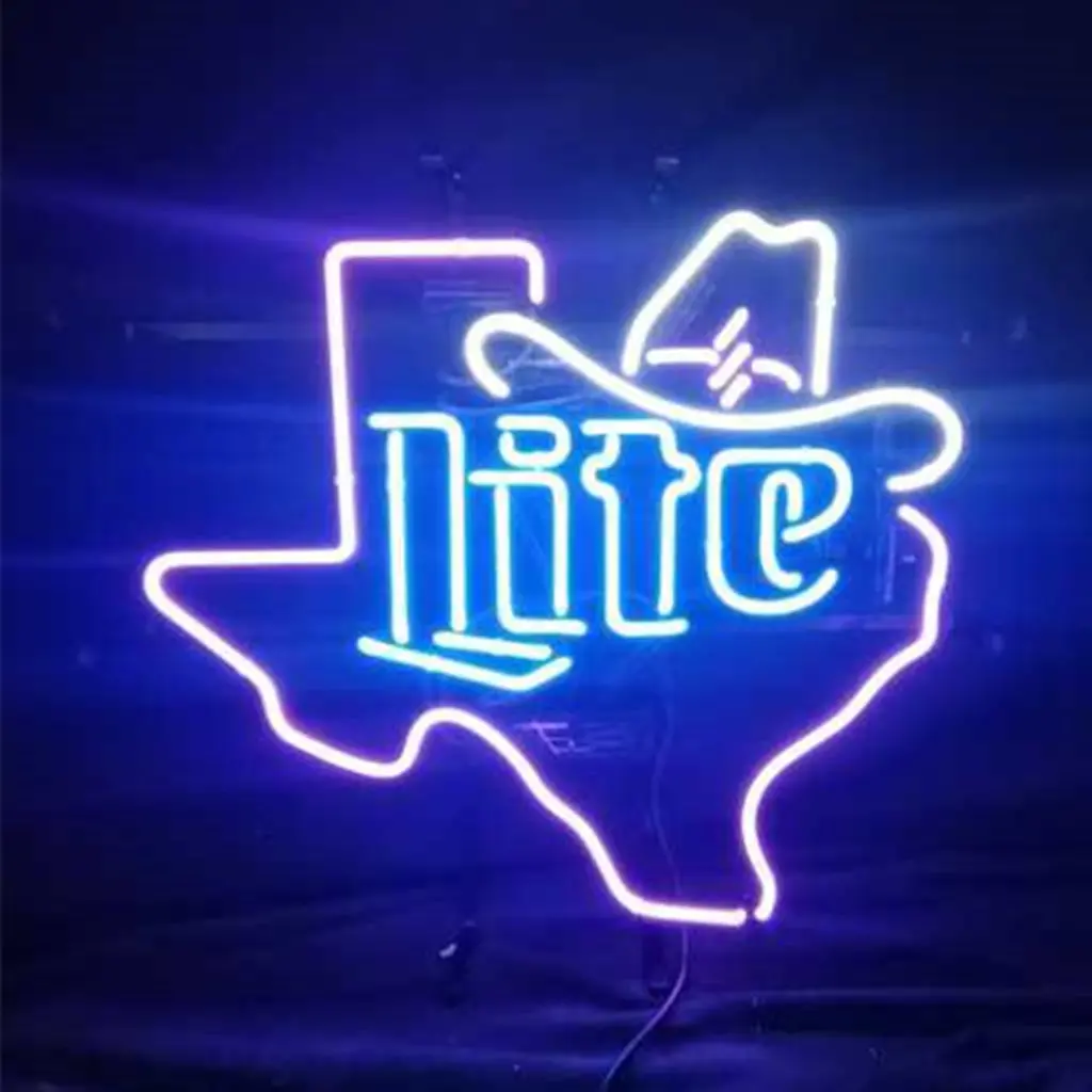 Miller Lite Cowboy Hat With Texas Maps Neon Signs 1